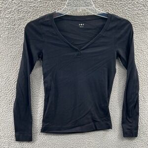 Three Dots Womens Minimalist Henley Top M Stretch Fitted Capsule Casual Layering